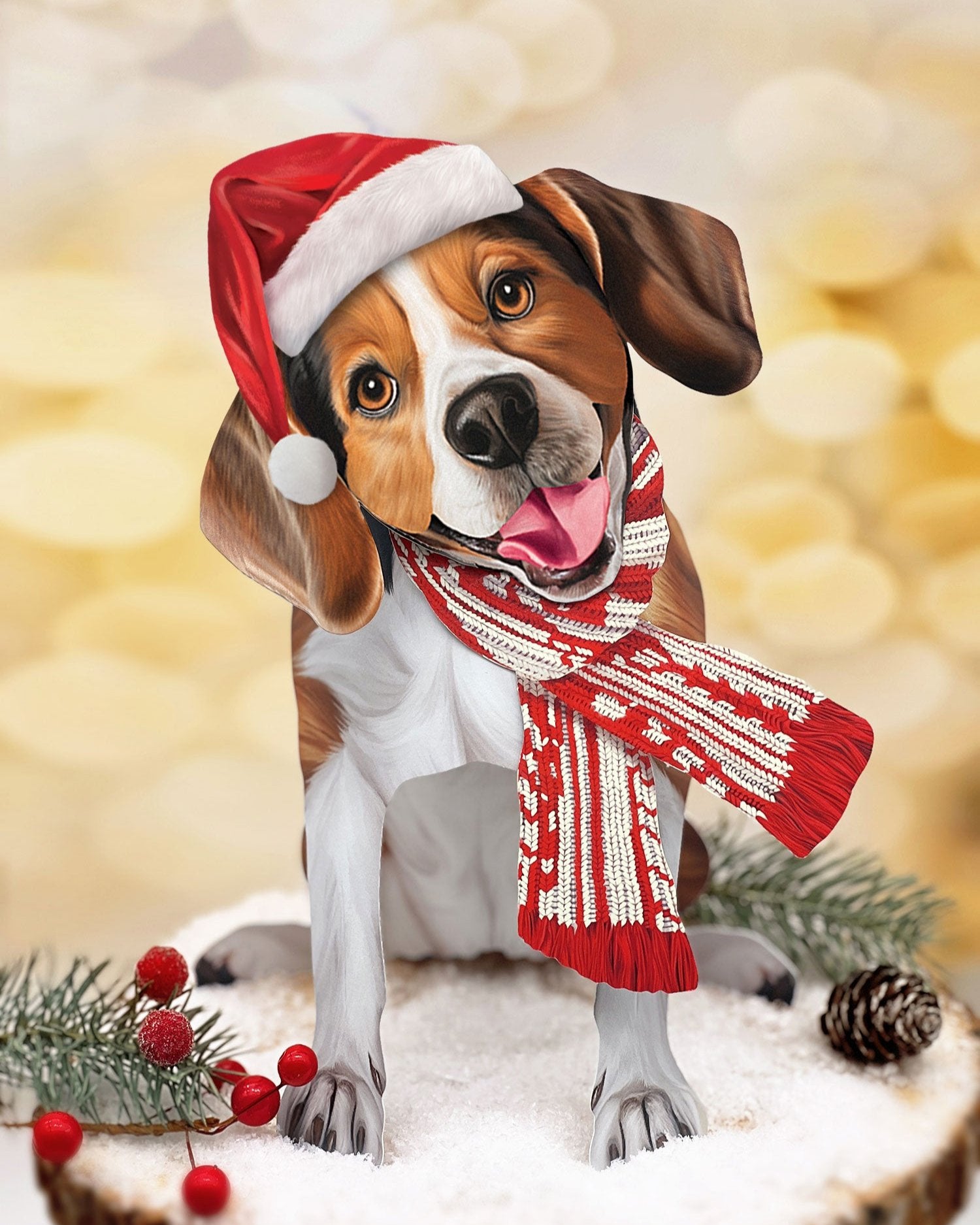 Holiday Beagle Pop-Up in Santa Hat