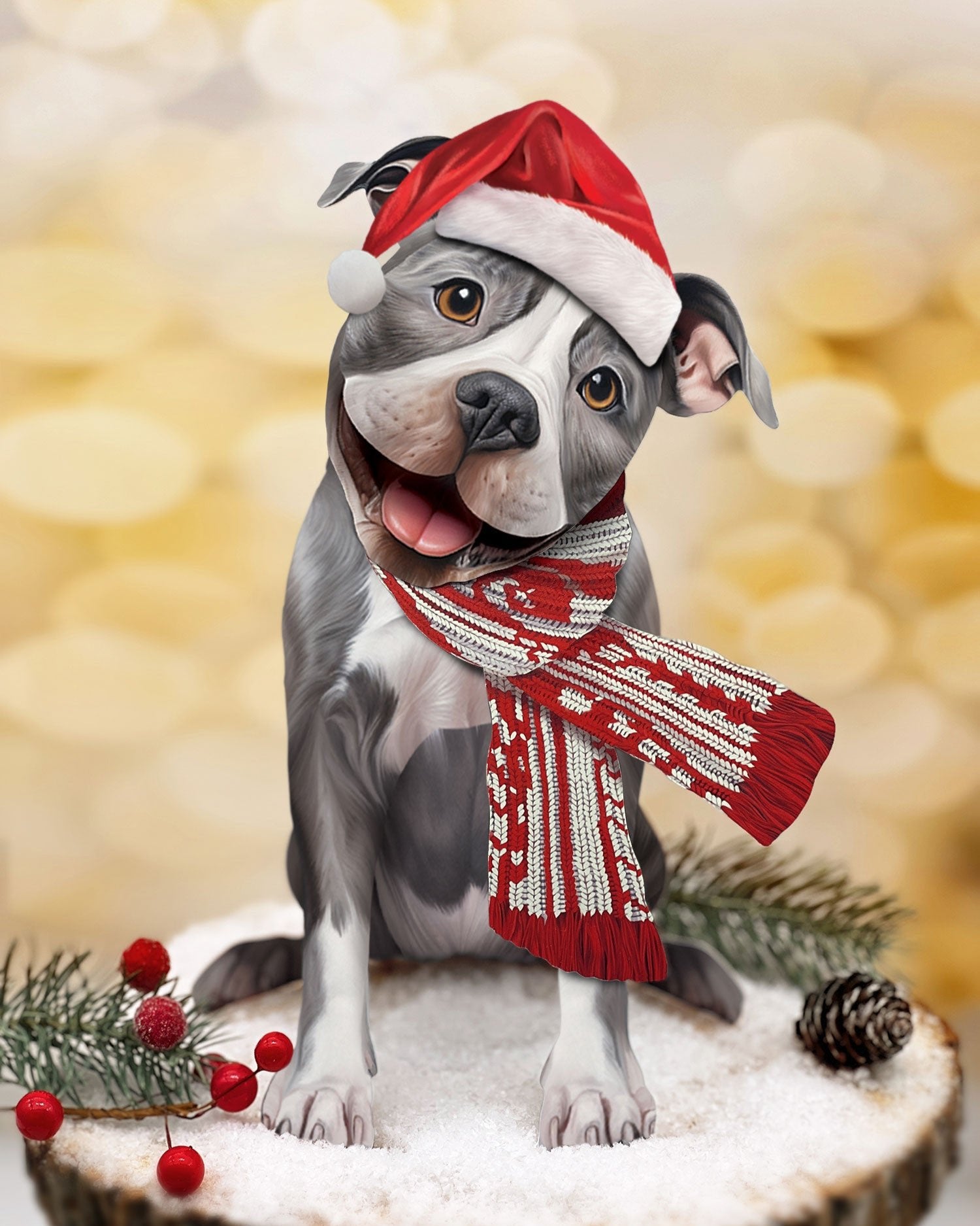 Holiday Pit Bull Pop-Up Card in Santa hat