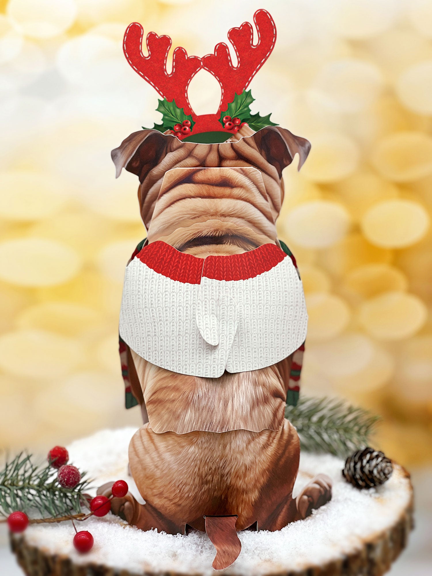 Back of Holiday English Bulldog Pop-Up Card