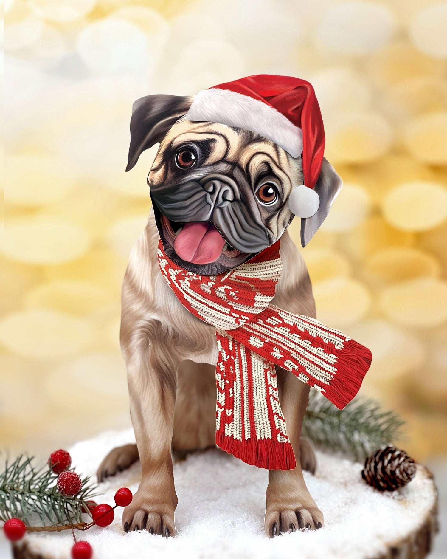 Holiday Pug Pop-Up Card in Santa hat