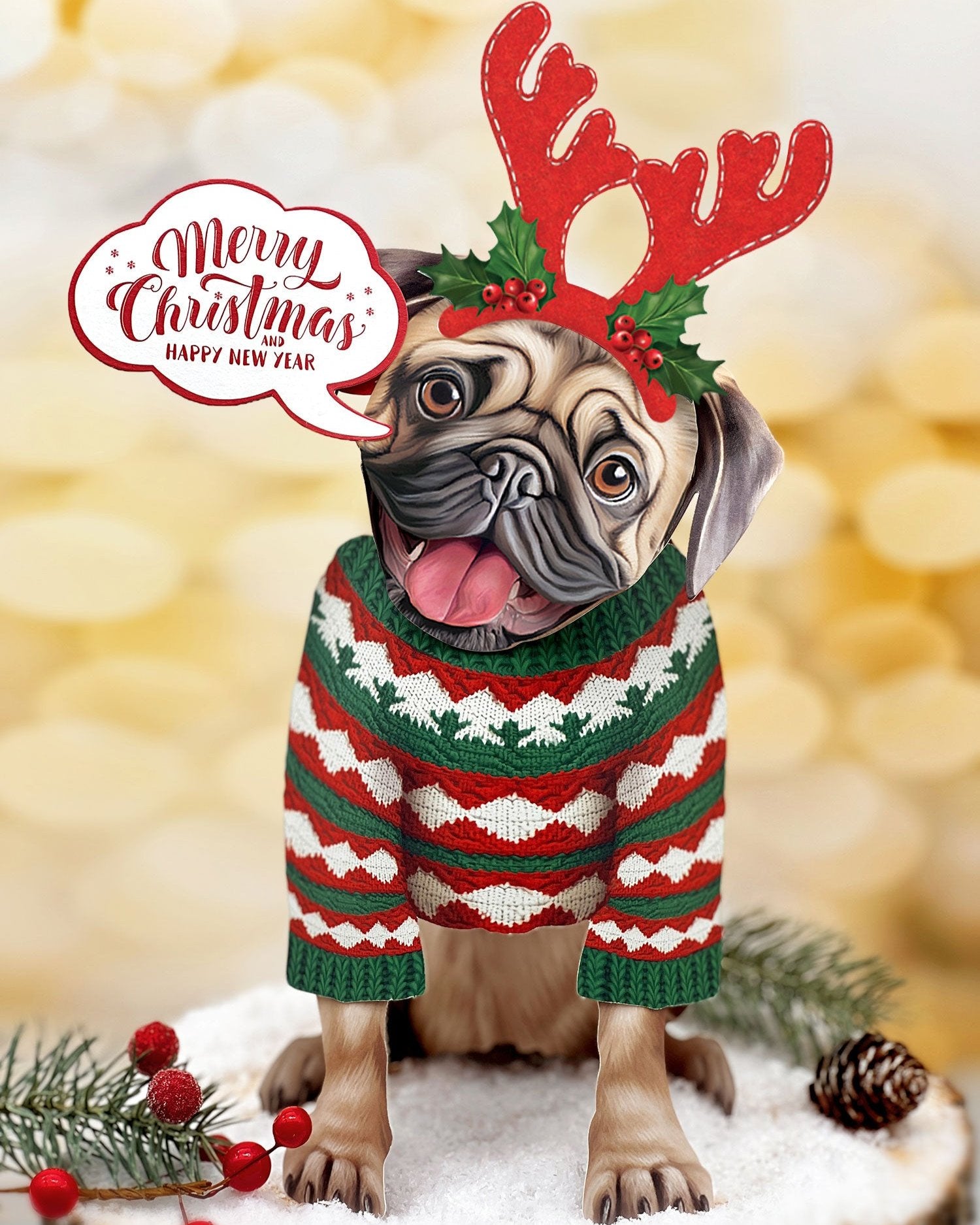 Holiday Pug Pop-Up Card