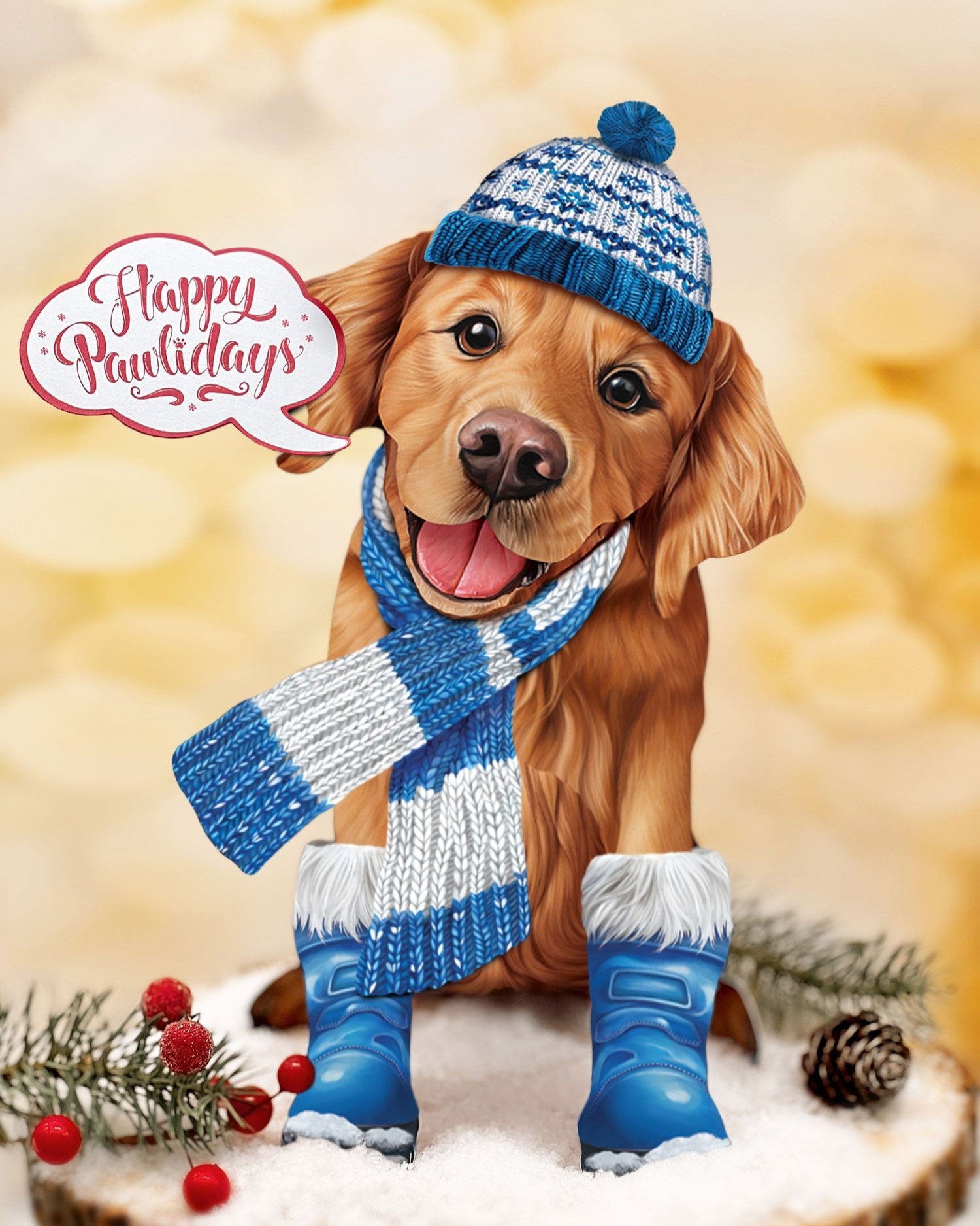 Holiday Golden Retriever Pop-Up Card with message bubble