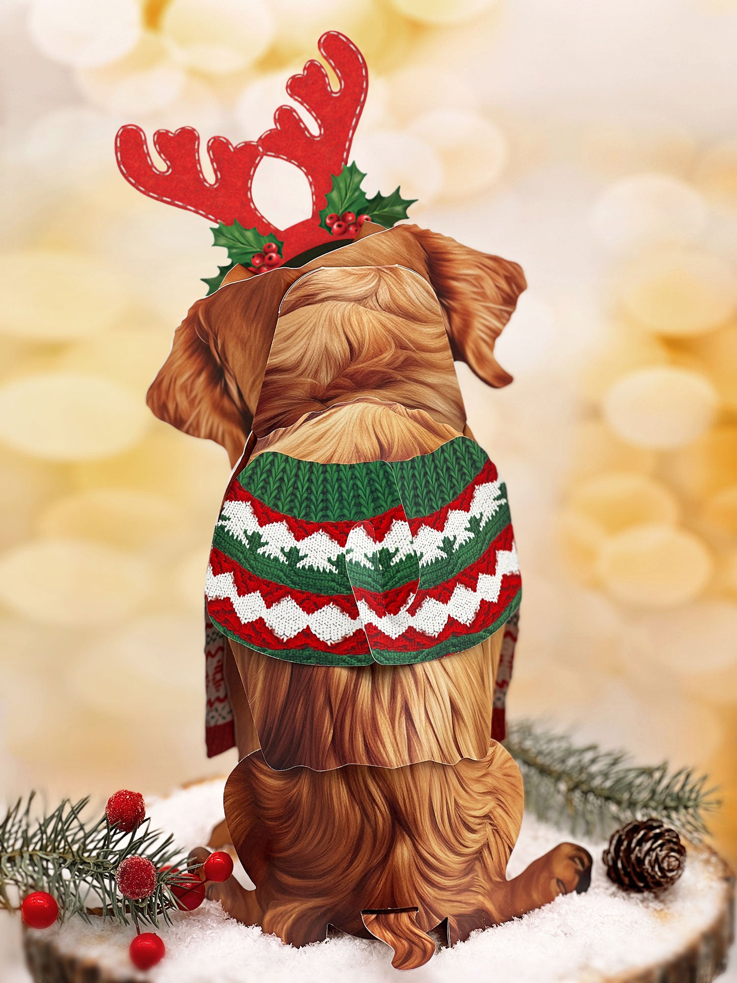 Back of Holiday Golden Retriever Pop-Up Card