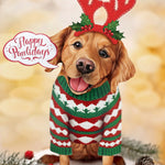 Holiday Golden Retriever Pop-Up Card with reindeer antlers 