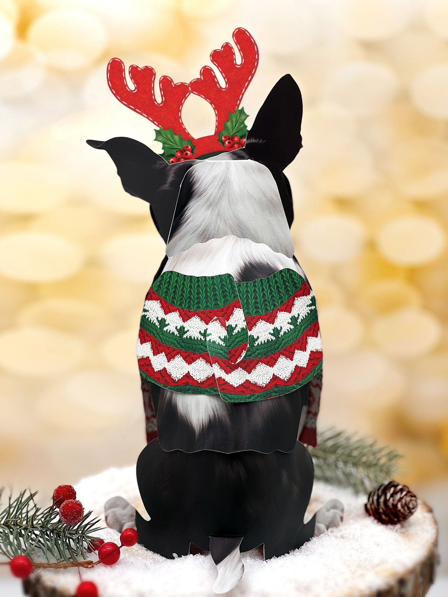 Back of Holiday Boston Terrier Pop-Up