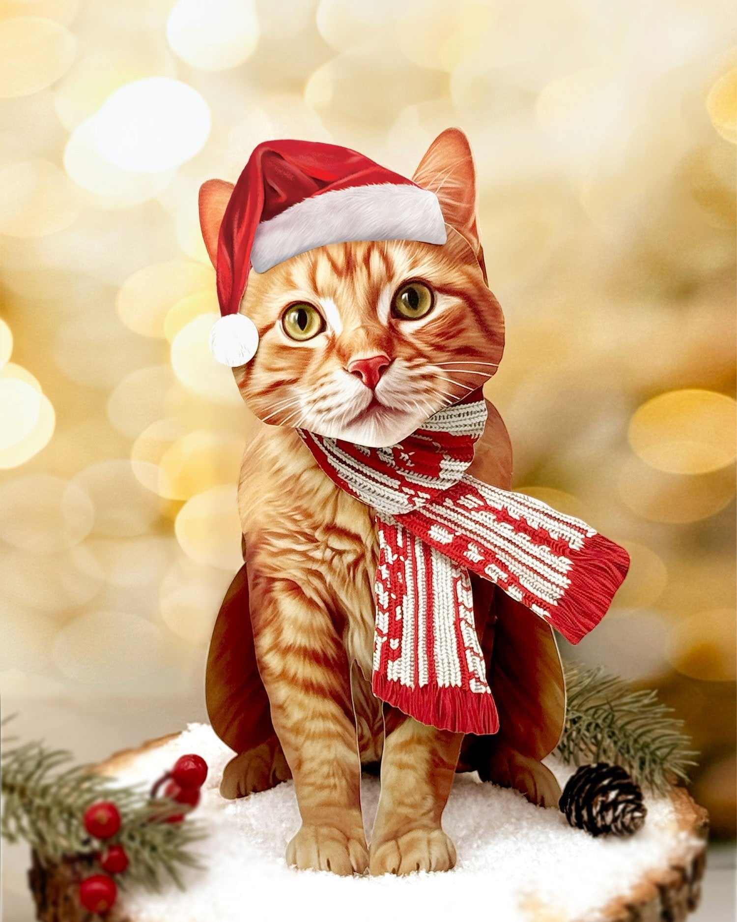 Holiday Orange Tabby Cat Pop-Up Card