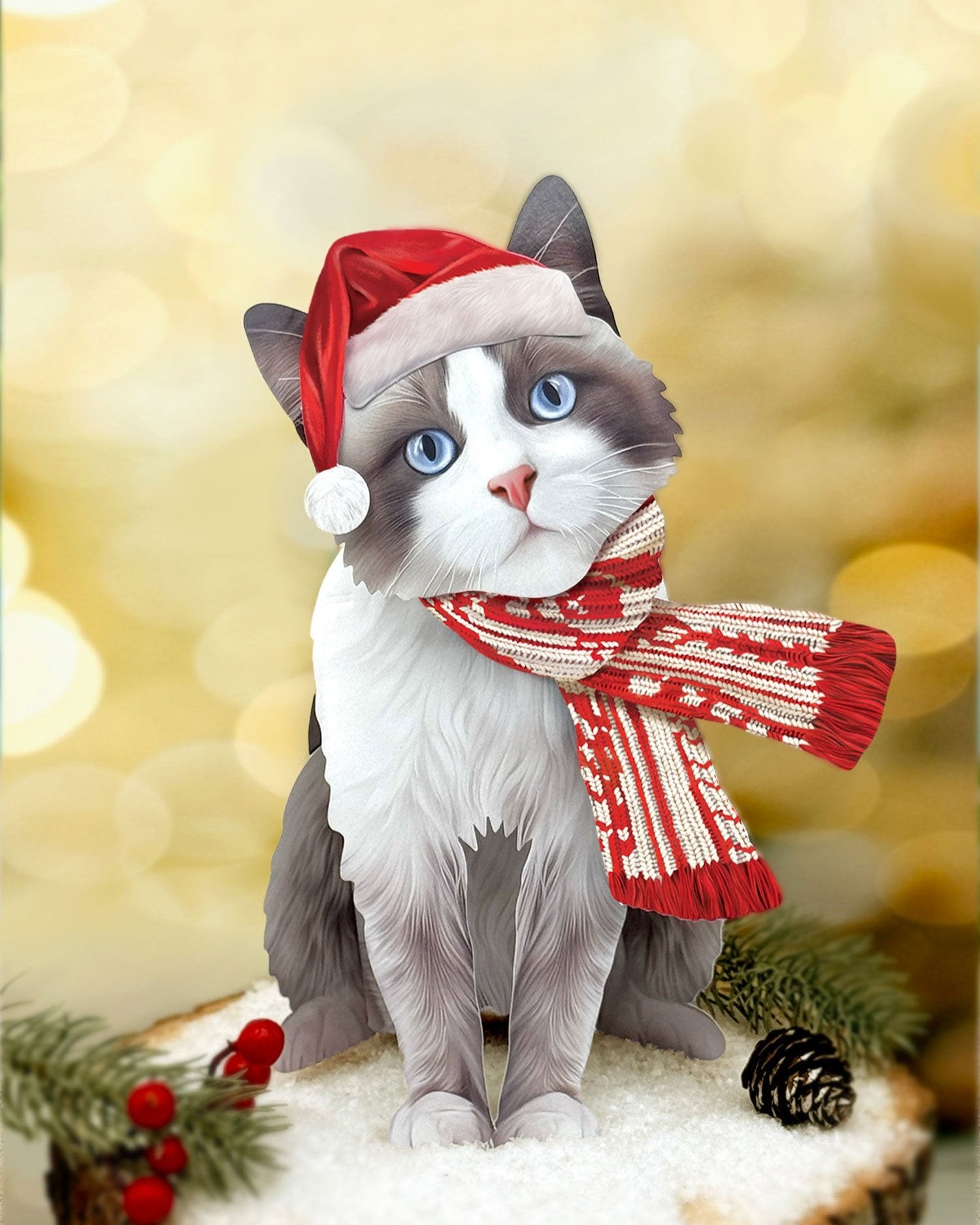 Holiday Ragdoll Cat Pop-Up Card in Santa hat