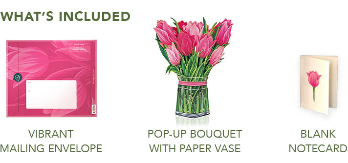 Freshcut Paper Pop Up Cards, Pink Tulips, 12 inch Life Sized Forever Flower  Bouquet 3D Popup Greeting Cards with Note Card and Envelope