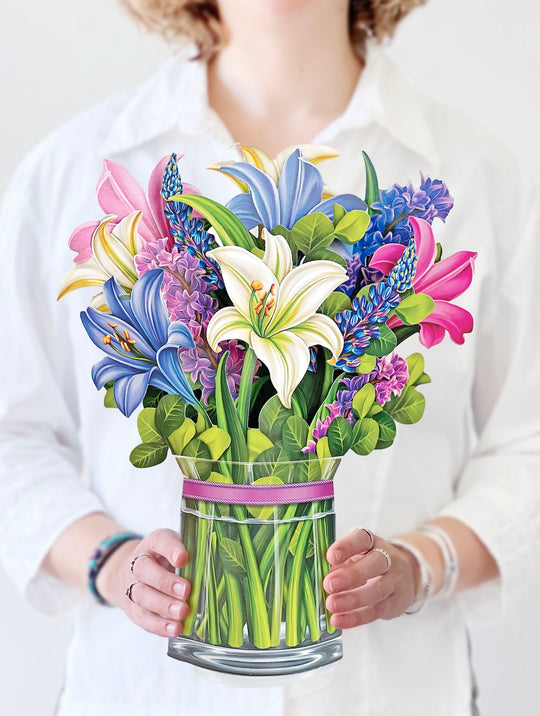 Lilies & Lupines with Clear Vase