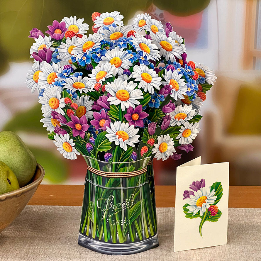 FreshCut Paper Pop Up Field of Daisies 3D Greeting Card