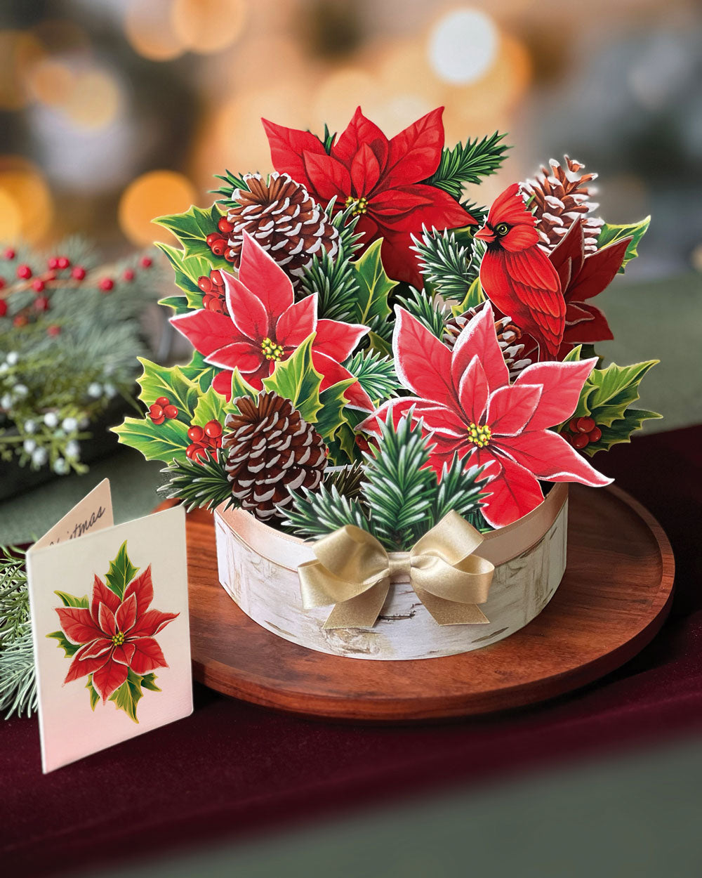 FreshCut Paper Birch Poinsettia centerpiece