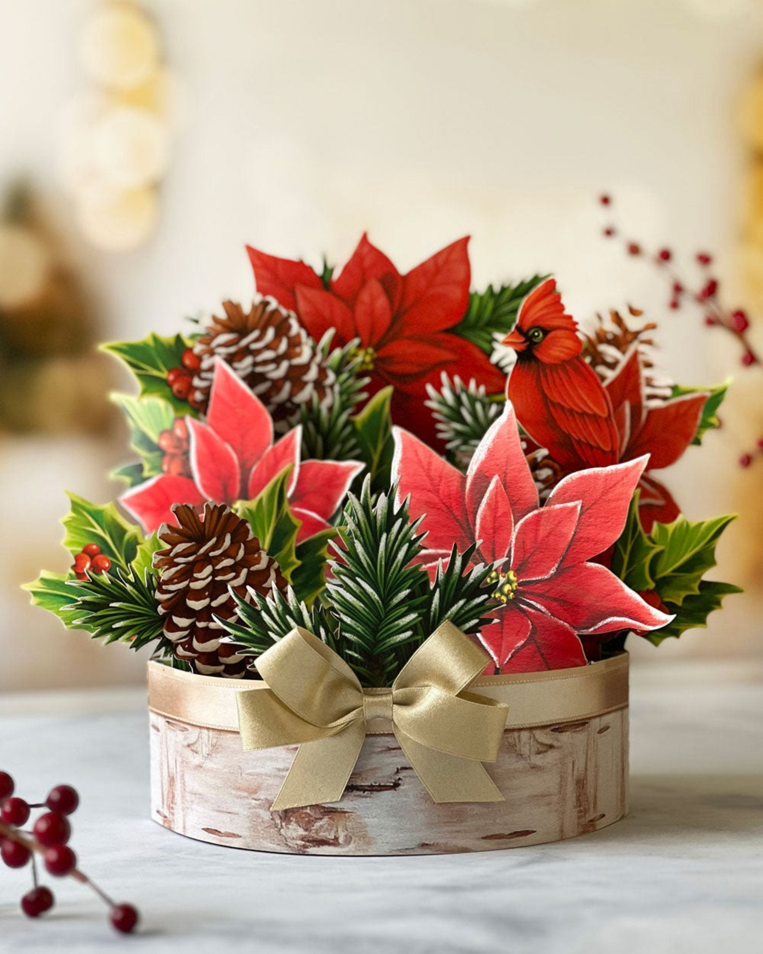 FreshCut Paper Birch Poinsettia centerpiece