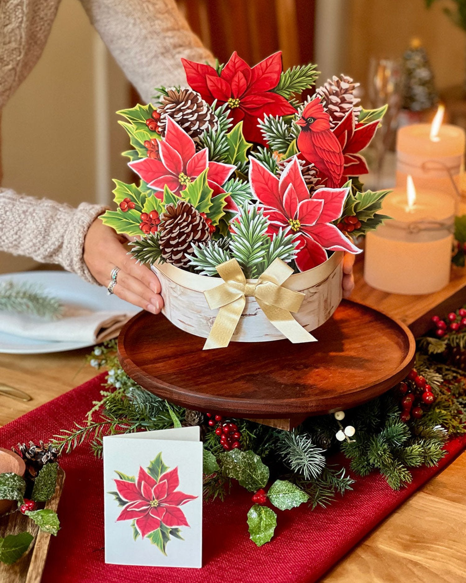 FreshCut Paper Birch Poinsettia centerpiece