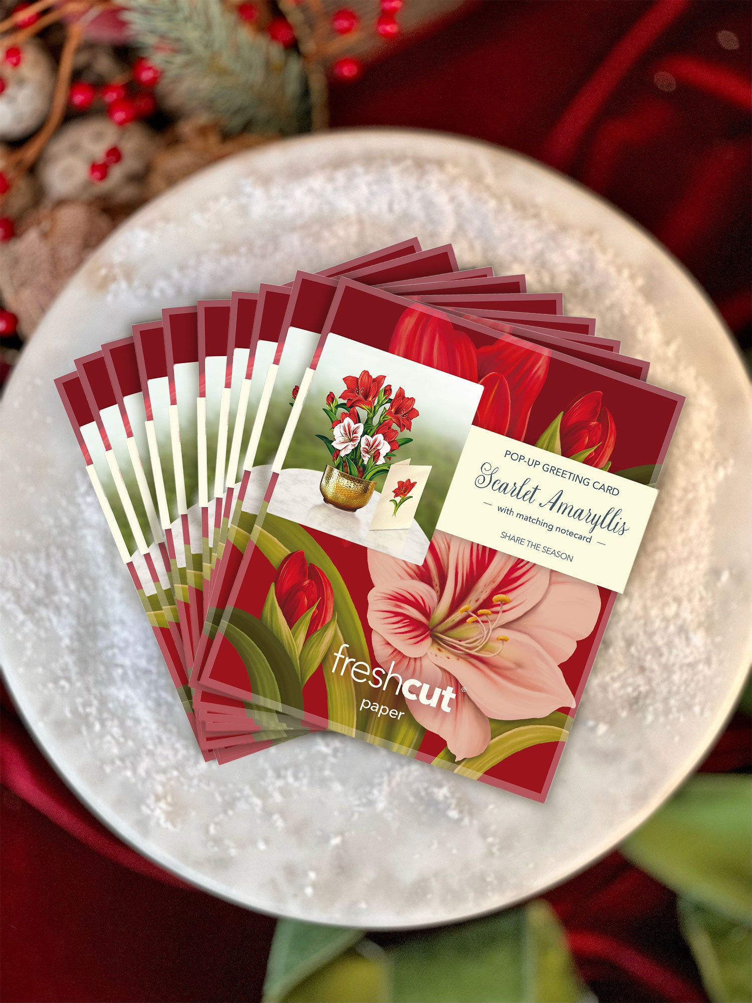 Mini Christmas Scarlet Amaryllis Pop-Up Card