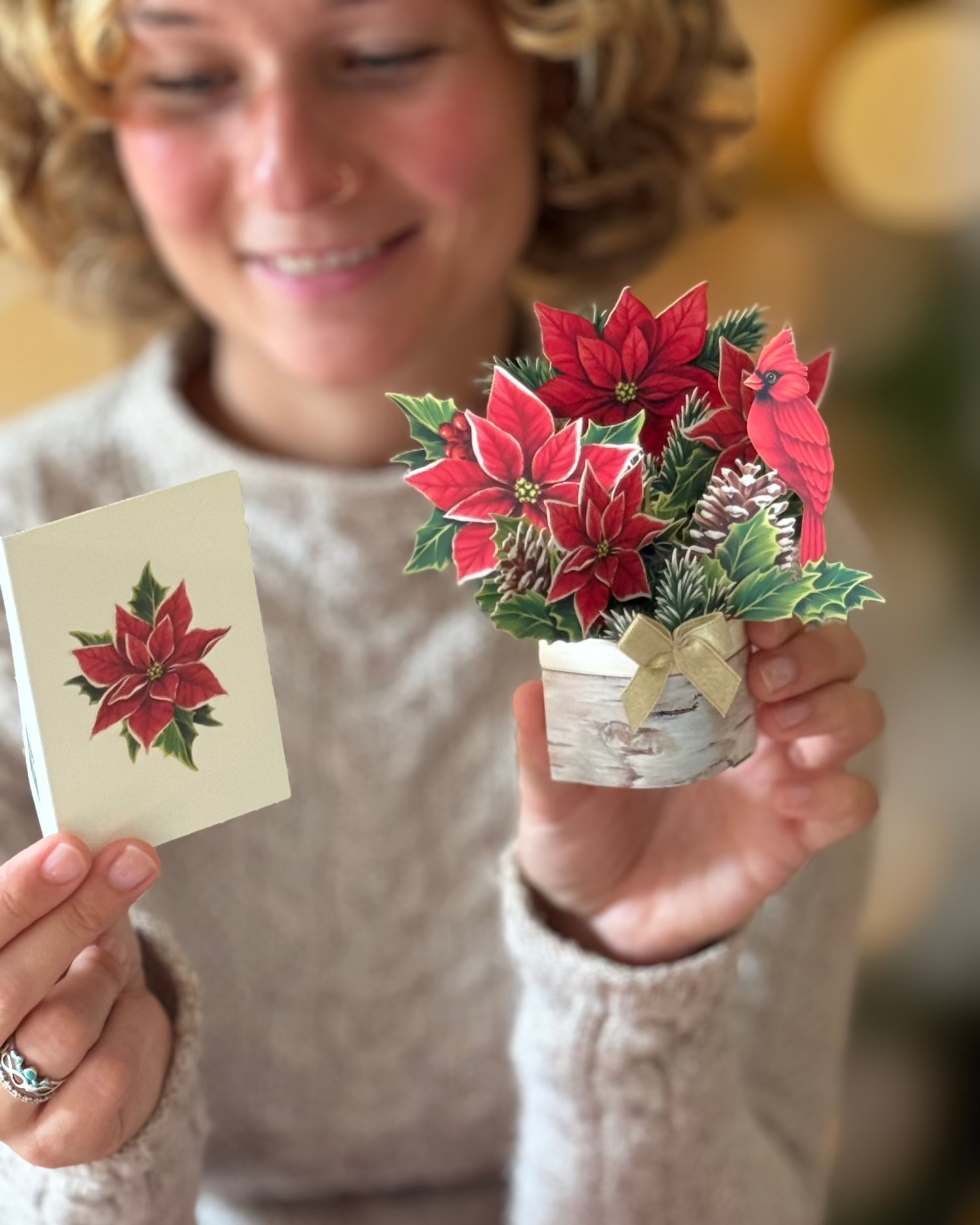 Mini Birch Poinsettia with Model and Notecard